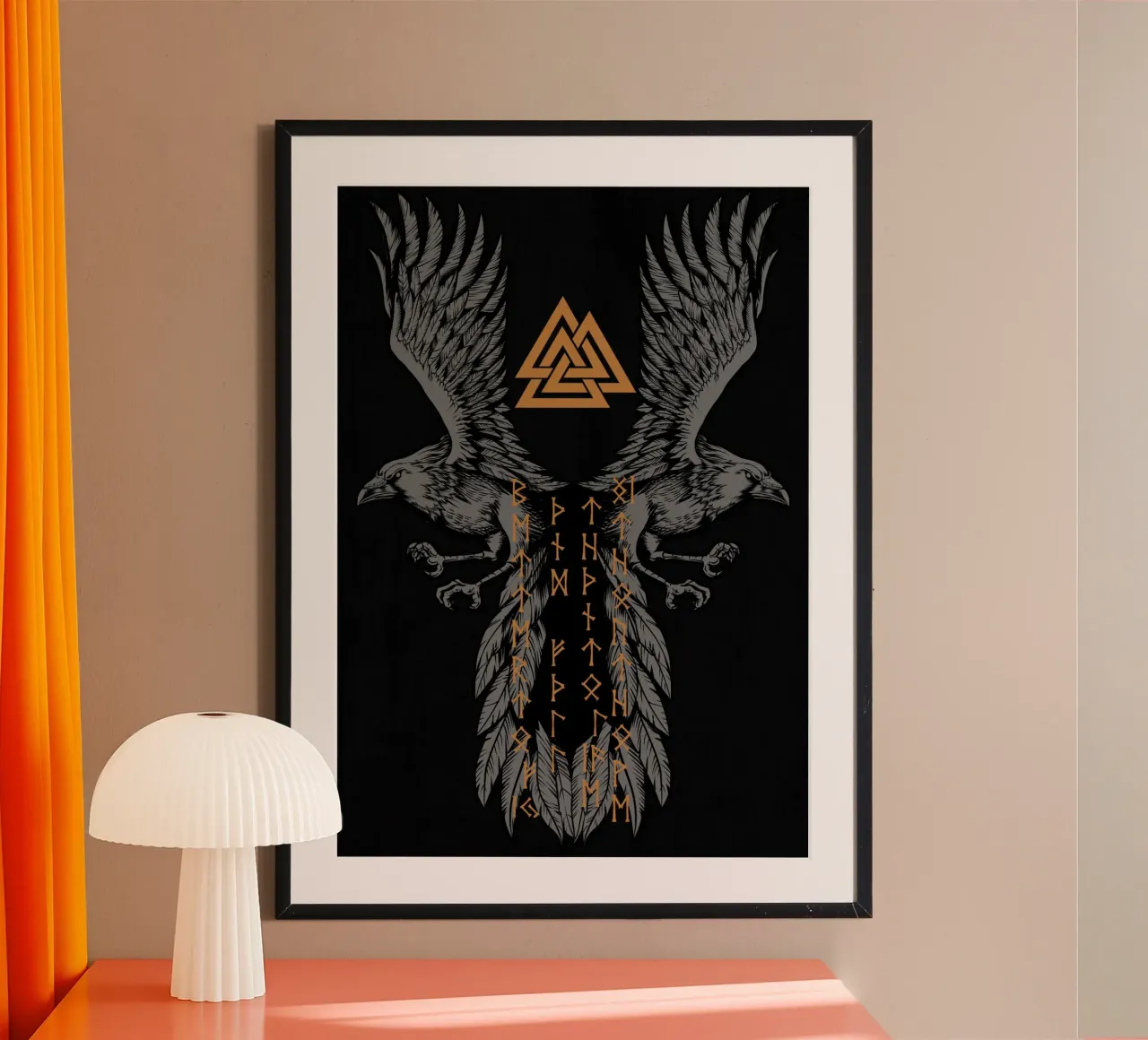 Hugin and Munin with runes and Valknut poster by pixelbull - medieval art and more