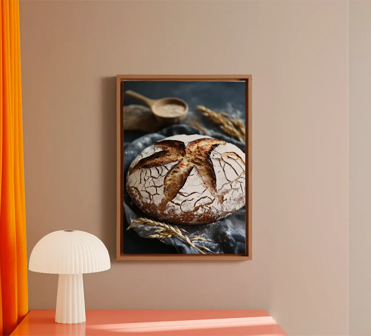 Rustic sourdough bread on linen cloth canvas with Floater frame by pixelbull - medieval art and more
