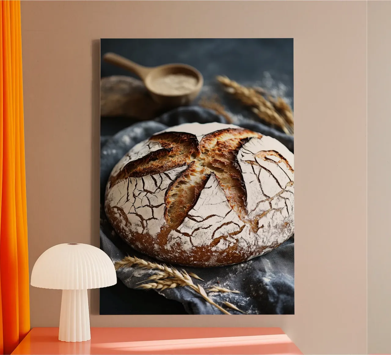Rustic sourdough bread on linen cloth canvas with Floater frame by pixelbull - medieval art and more