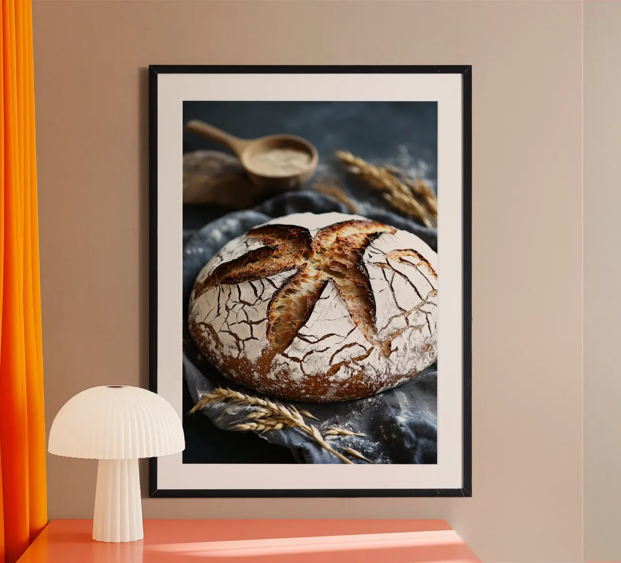 Rustic sourdough bread on linen cloth poster by pixelbull - medieval art and more
