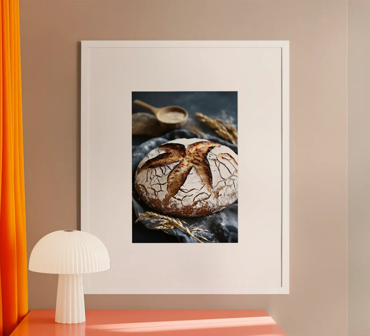 Rustic sourdough bread on linen cloth poster by pixelbull - medieval art and more