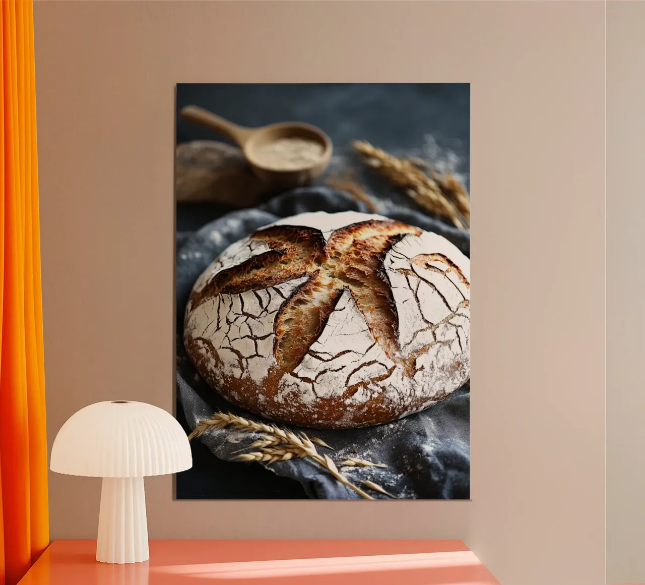 Rustic sourdough bread on linen cloth poster by pixelbull - medieval art and more