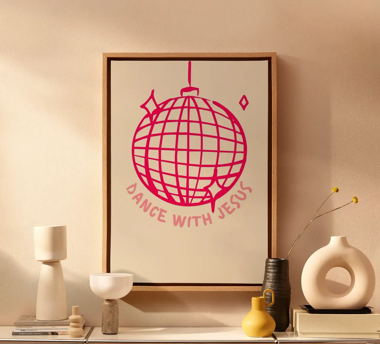 Disco Bal "Dans met Jezus", christelijke kunst canvas met Baklijst van vintagepod