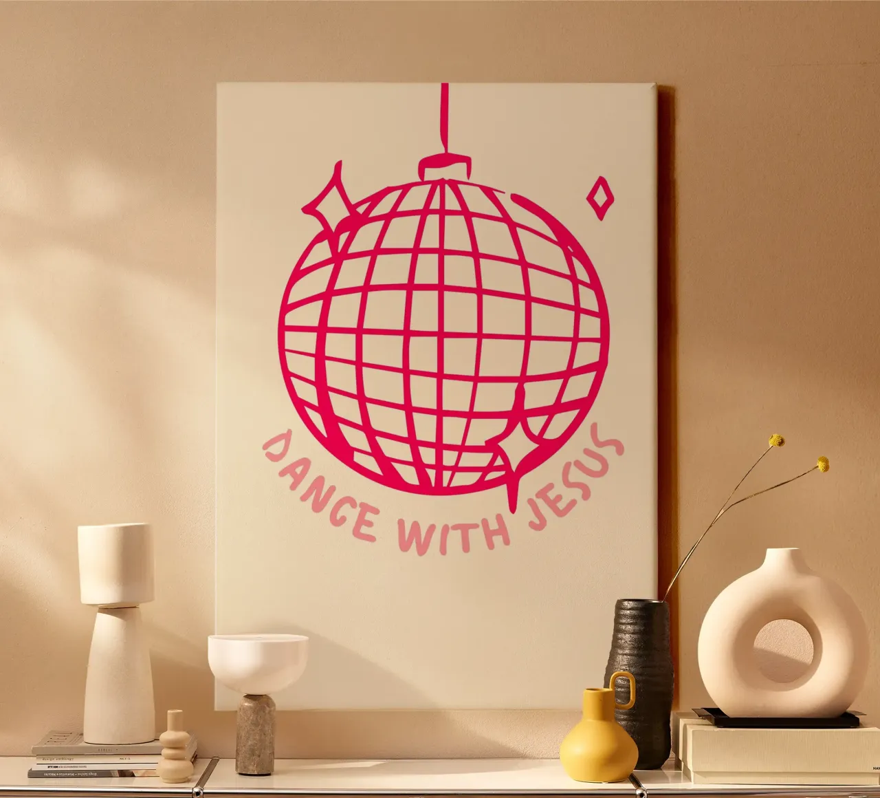 Disco Bal "Dans met Jezus", christelijke kunst canvas met Baklijst van vintagepod