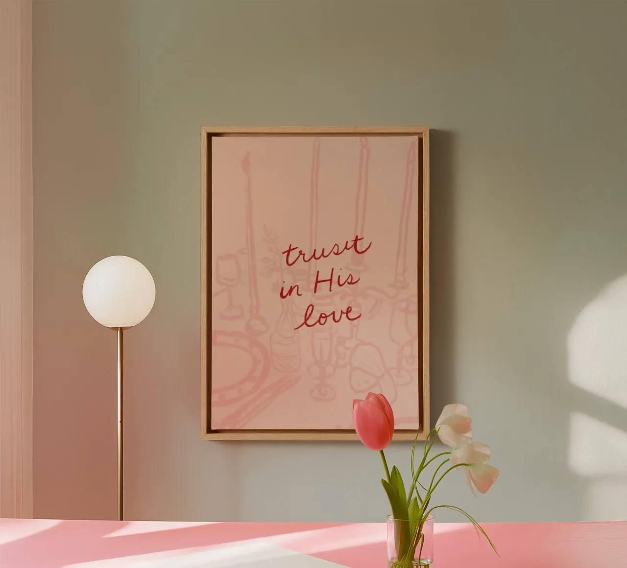 Trust in His Love, Christian Dinner Table Art canvas with Floater frame by vintagepod