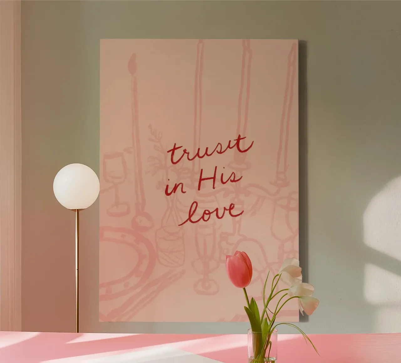 Trust in His Love, Christian Dinner Table Art canvas with Floater frame by vintagepod