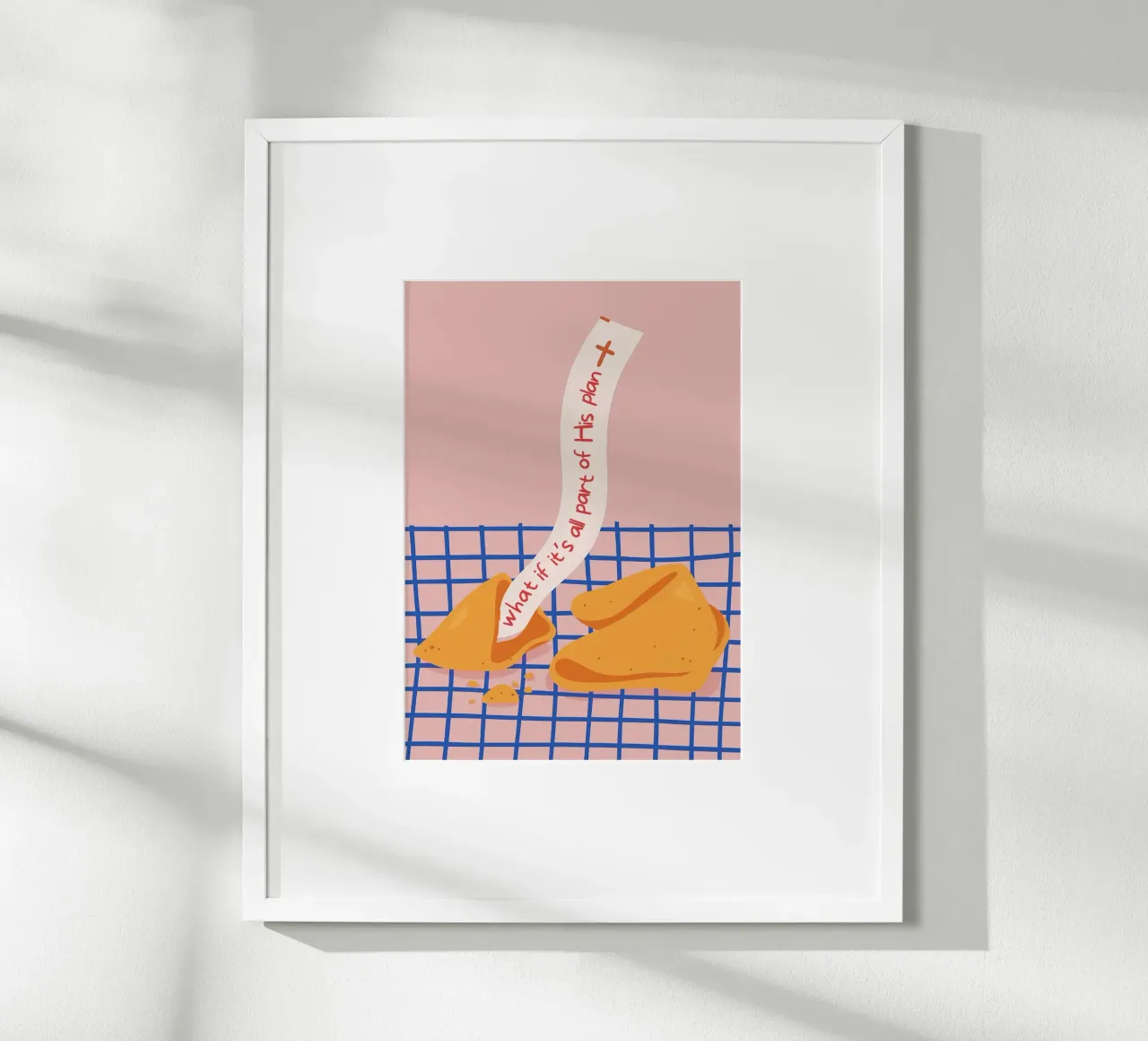 "E se tutto facesse parte del Suo piano?" Biscotto della fortuna poster con telaio in legno da vintagepod