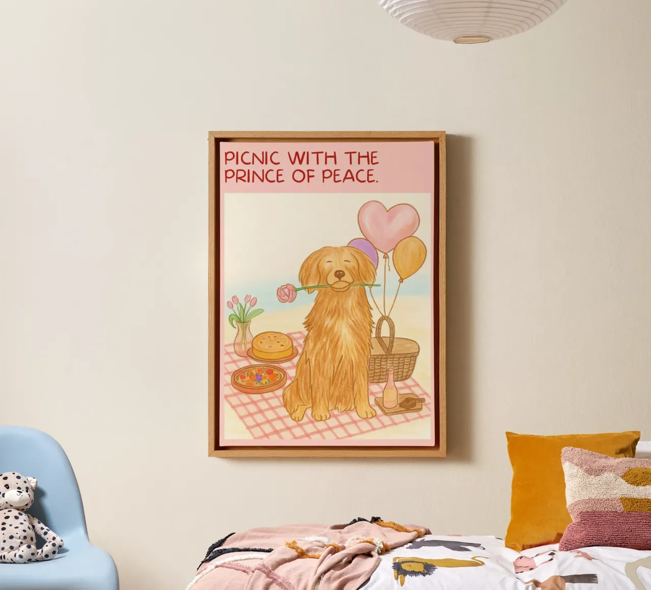 Picnic con il Principe della Pace, stampa d'arte per cani tela con Cornice a cassetta da vintagepod