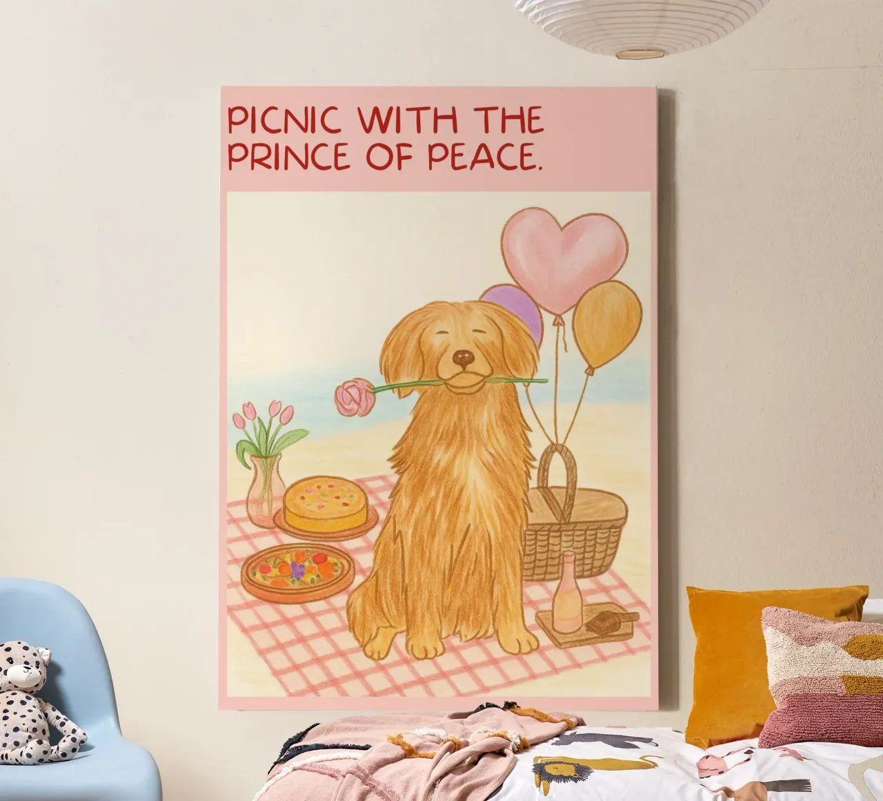 Picnic con il Principe della Pace, stampa d'arte per cani tela con Cornice a cassetta da vintagepod