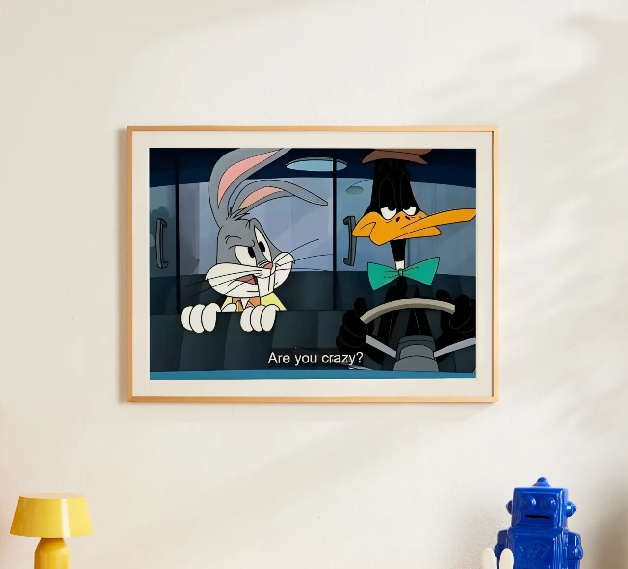 Bugs Bunny and Daffy Duck (are you crazy?) poster con telaio in plastica da Low poly art