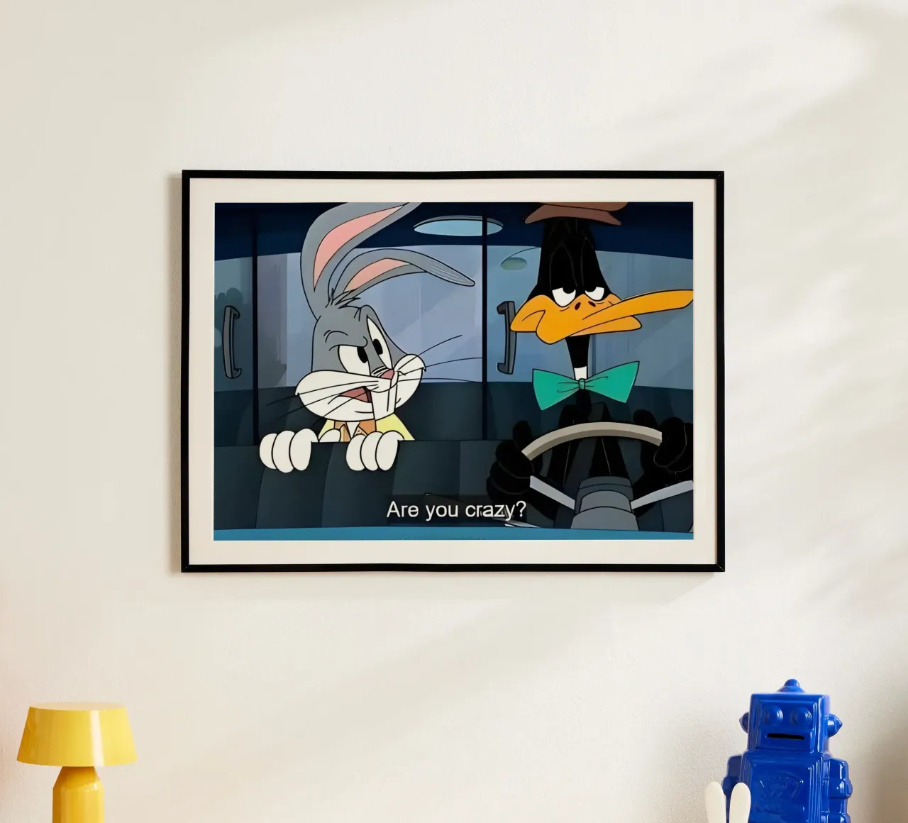 Bugs Bunny and Daffy Duck (are you crazy?) poster con telaio in plastica da Low poly art