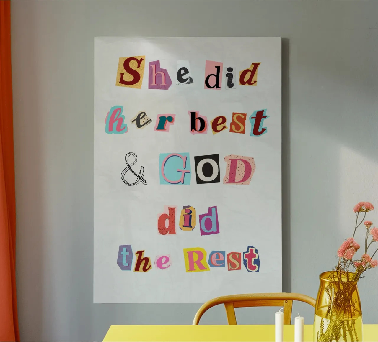 Sie tat ihr Bestes, Gott tat den Rest, Collage Art Leinwand mit Schattenfugenrahmen von vintagepod