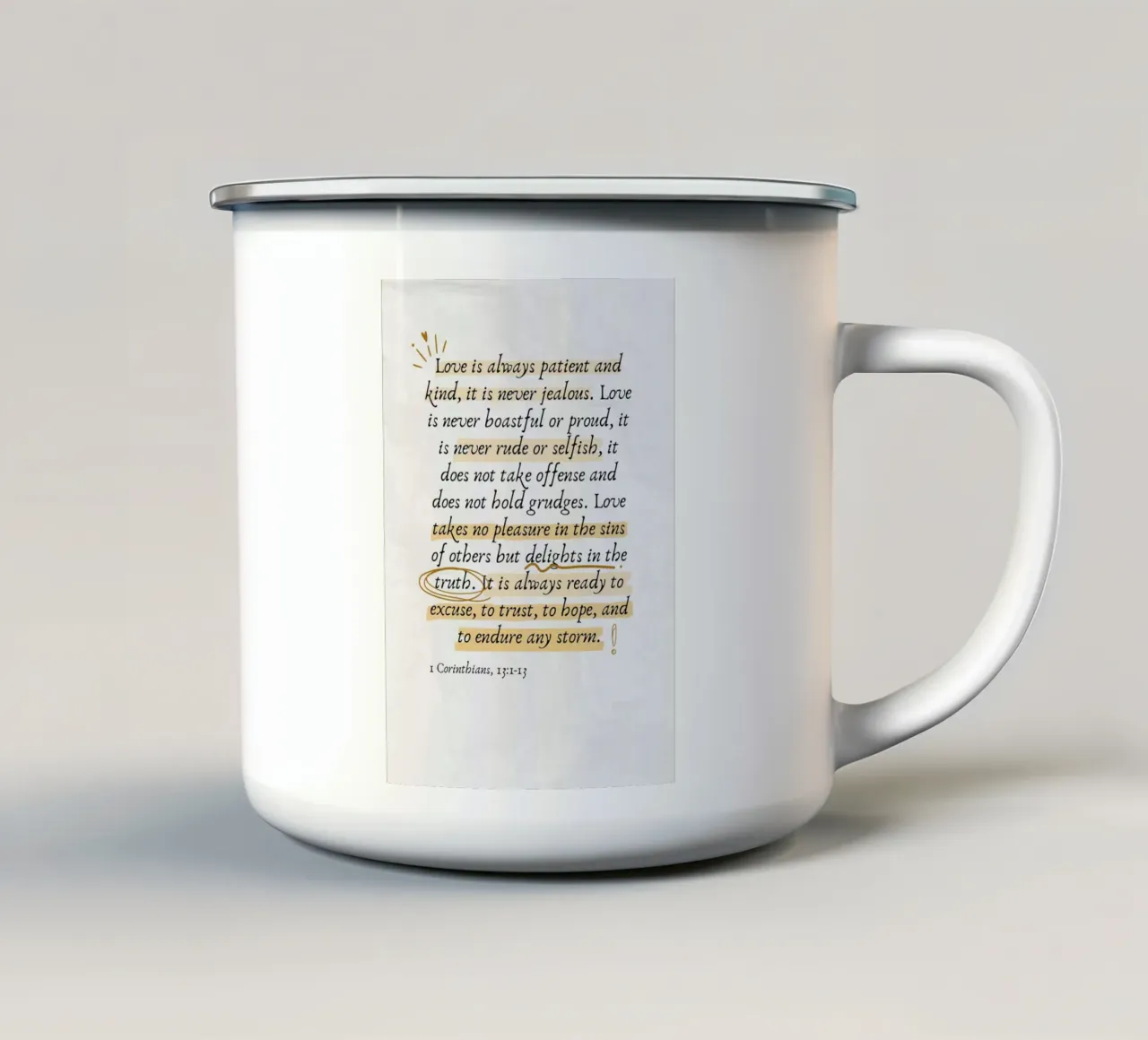 L'amore è paziente, 1 Corinzi 13:1-13 Versetto biblico tazza in smalto da vintagepod