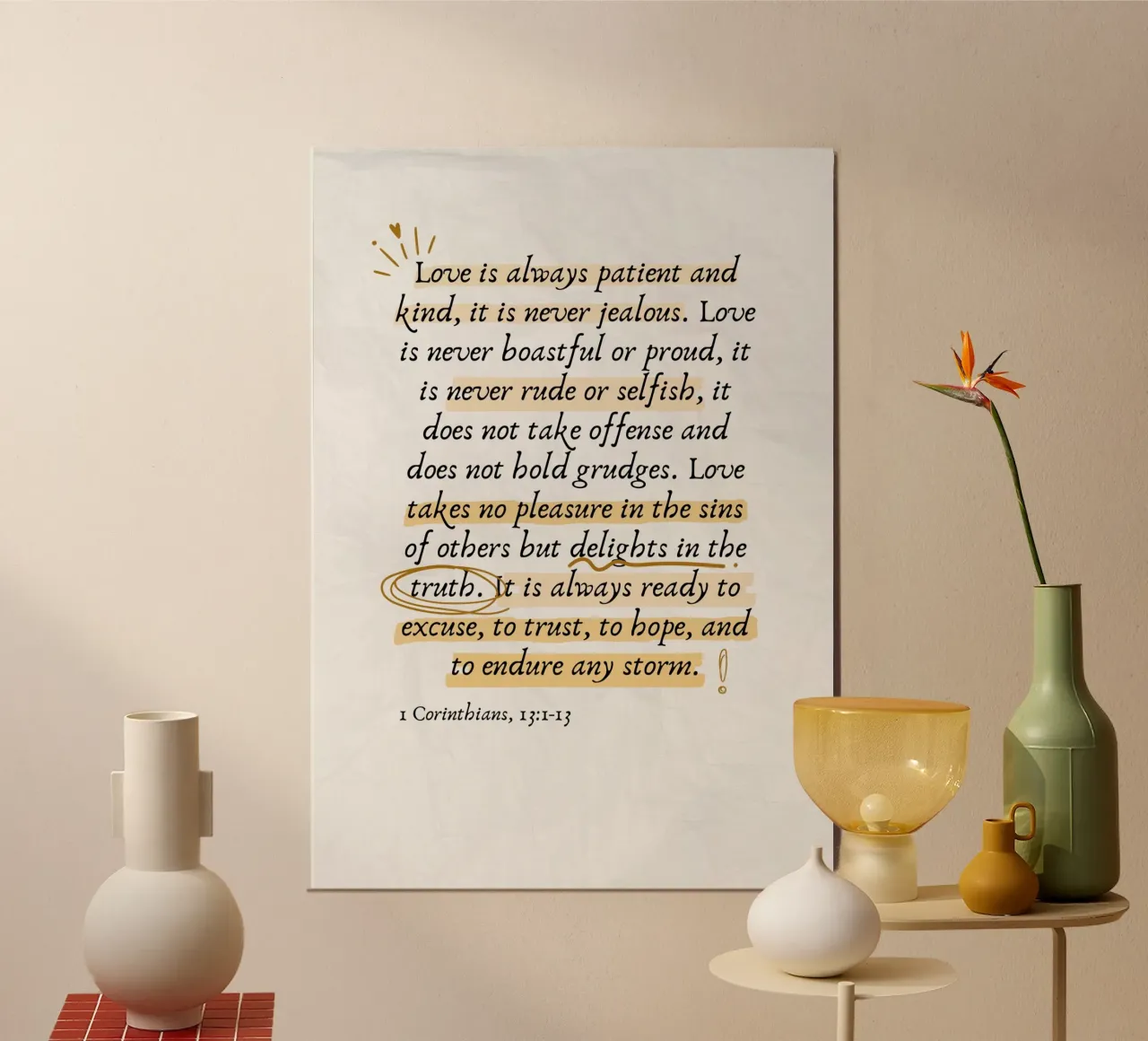 L'amore è paziente, 1 Corinzi 13:1-13 Versetto biblico poster con telaio in plastica da vintagepod