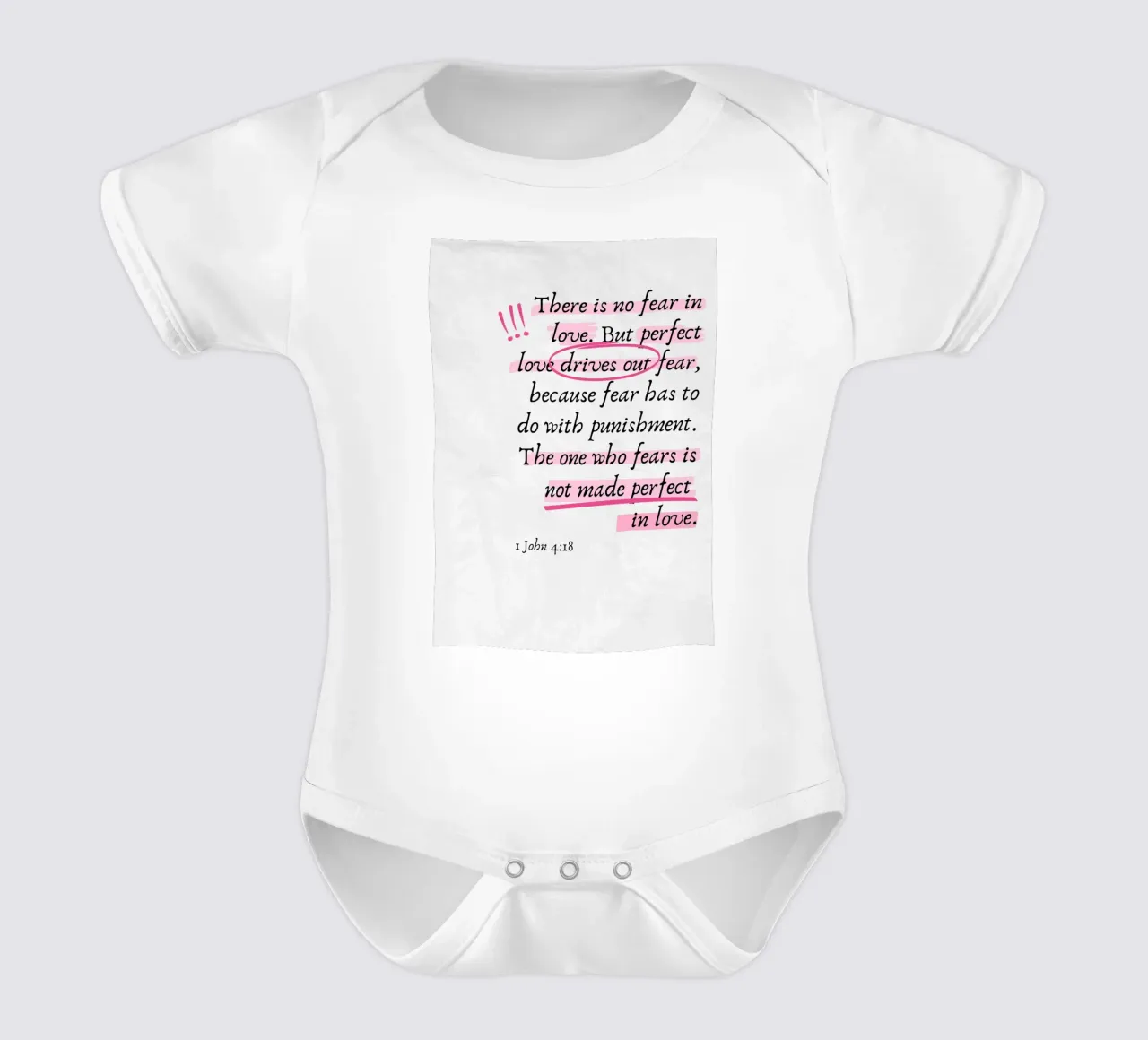 "Vollkommene Liebe vertreibt die Furcht" 1 Johannes 4:18 Kurzarm Babybody von vintagepod