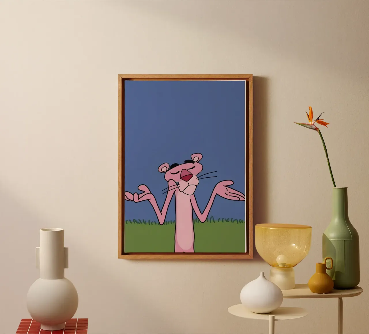Pink Panther tela con Cornice a cassetta da Low poly art