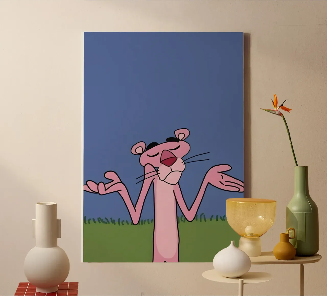 Pink Panther tela con Cornice a cassetta da Low poly art