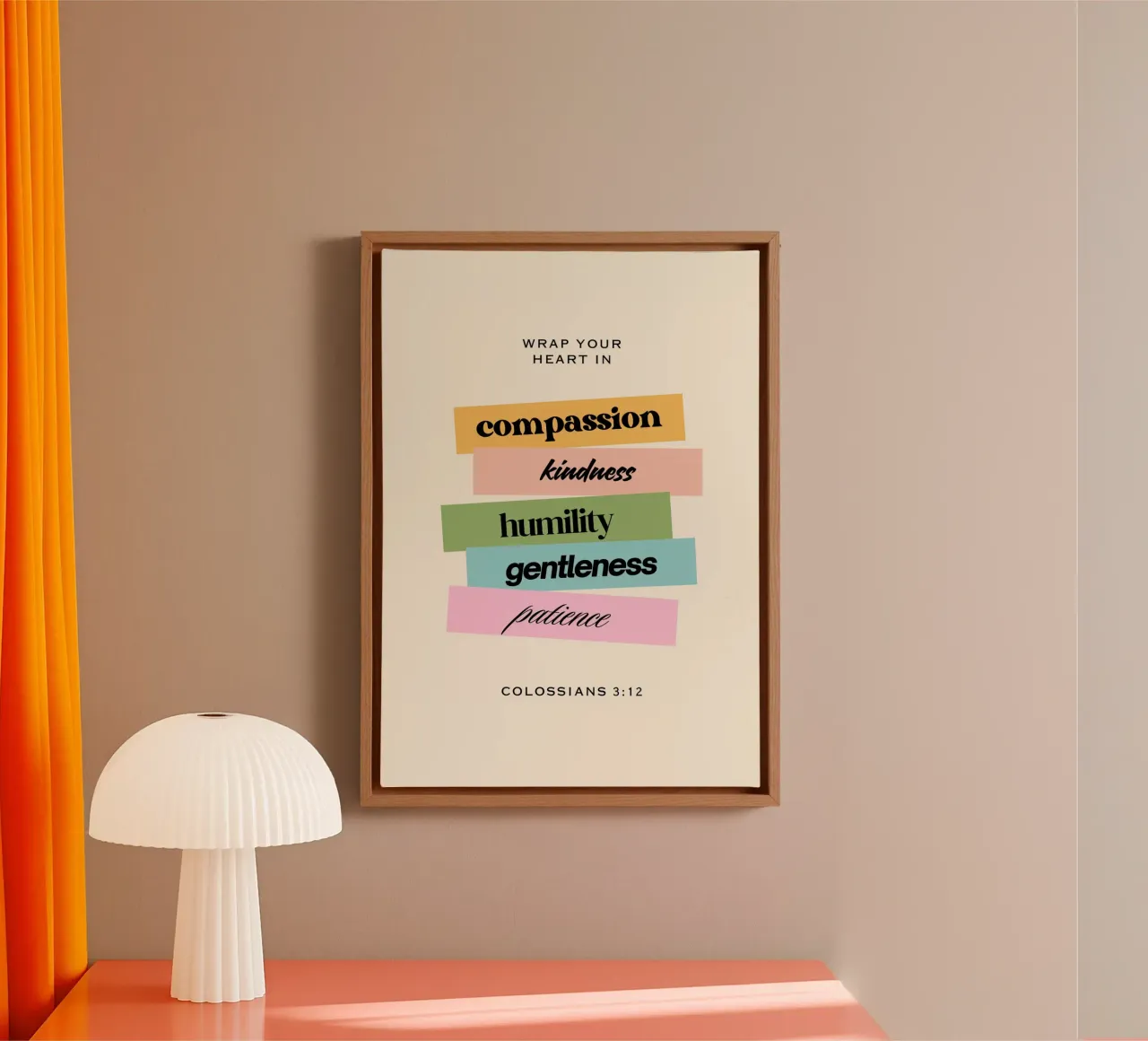 Kolossenzen 3:12 "Omwikkel je hart" Moderne Kunst canvas met Baklijst van vintagepod