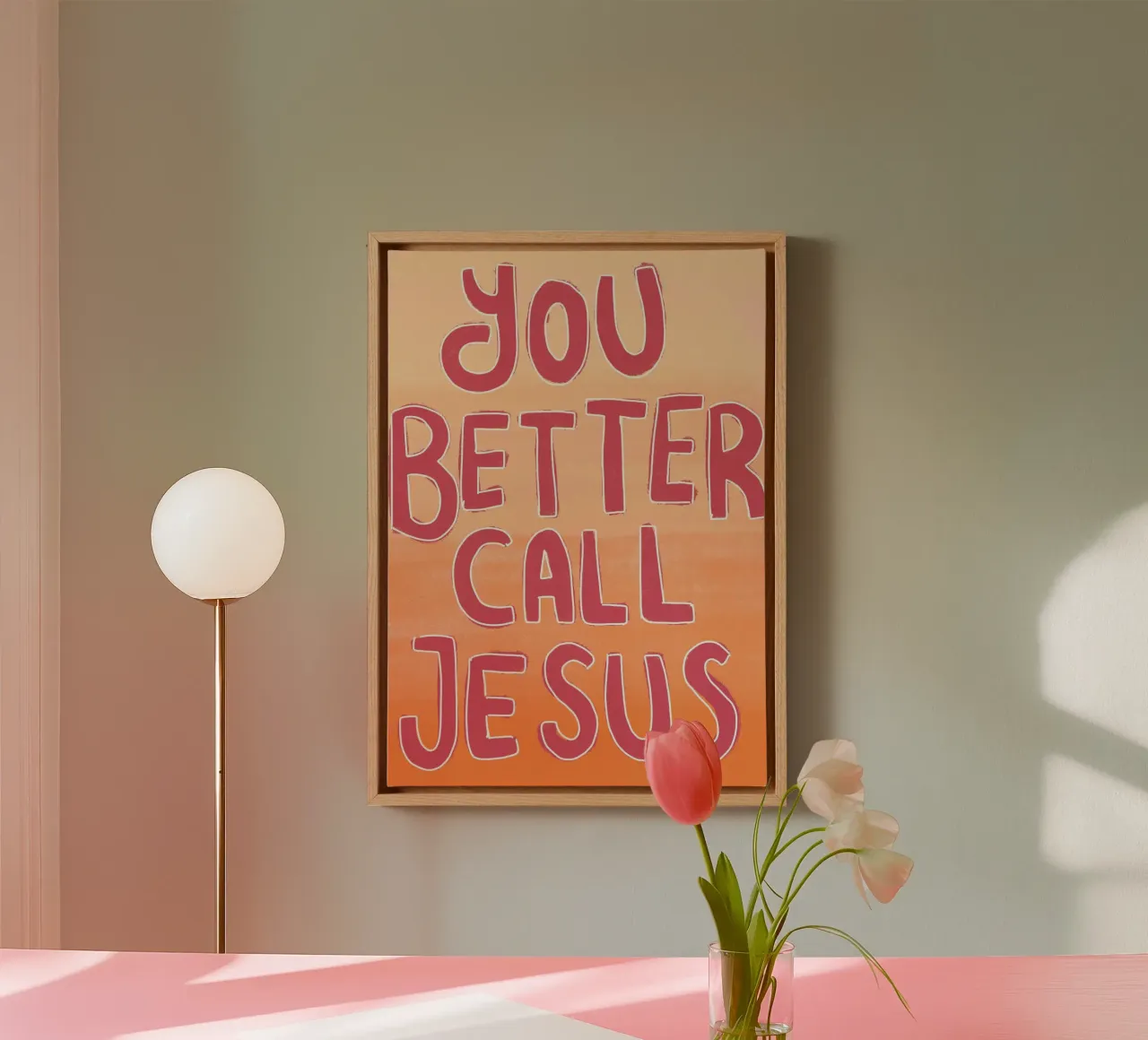 You Better Call Jesus, Moderne christliche Kunst Leinwand mit Schattenfugenrahmen von vintagepod