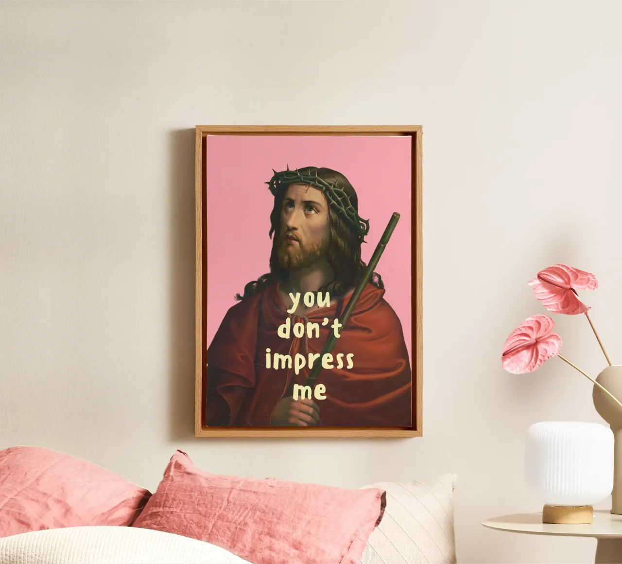 "Tu non mi impressioni" Divertente poster di Gesù, meme tela con Cornice a cassetta da vintagepod