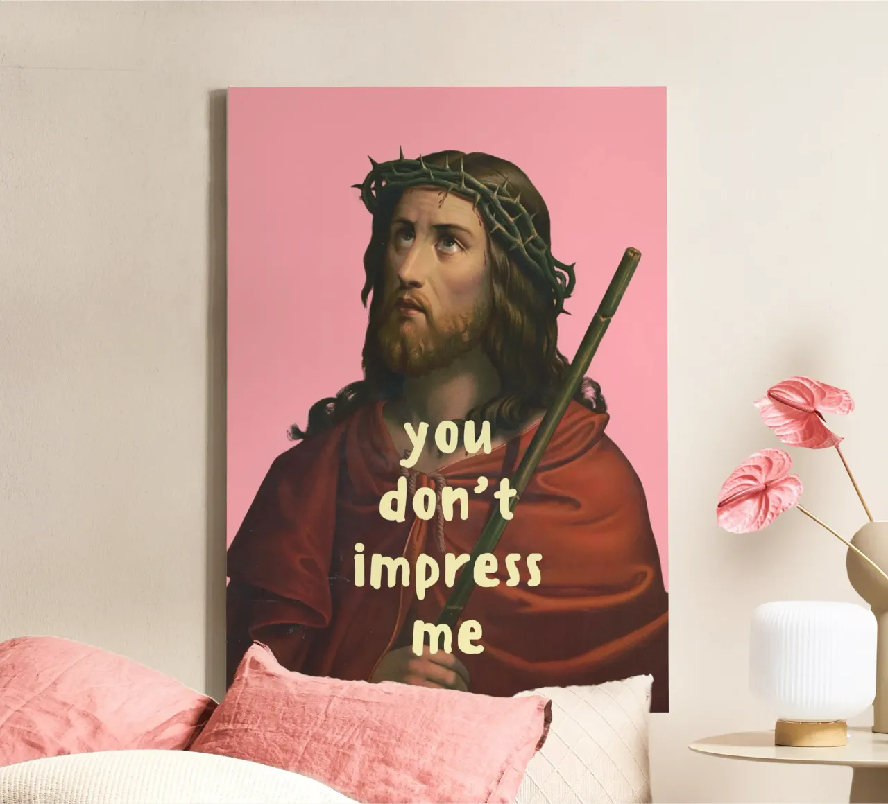 "Tu non mi impressioni" Divertente poster di Gesù, meme tela con Cornice a cassetta da vintagepod
