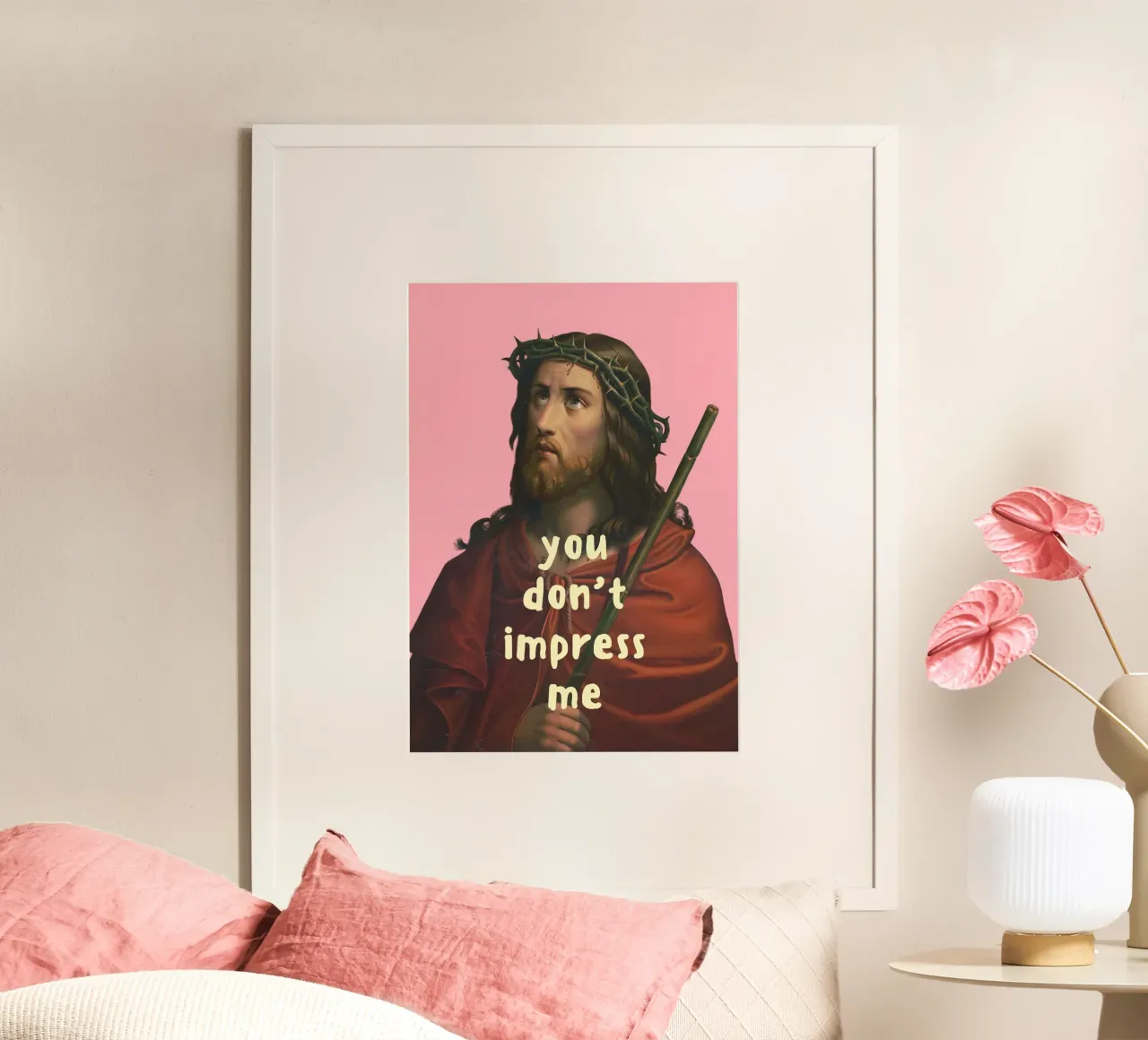 "Tu non mi impressioni" Divertente poster di Gesù, meme poster con telaio in alluminio da vintagepod