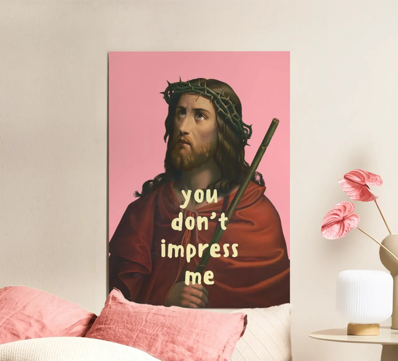 "Tu non mi impressioni" Divertente poster di Gesù, meme poster con telaio in alluminio da vintagepod