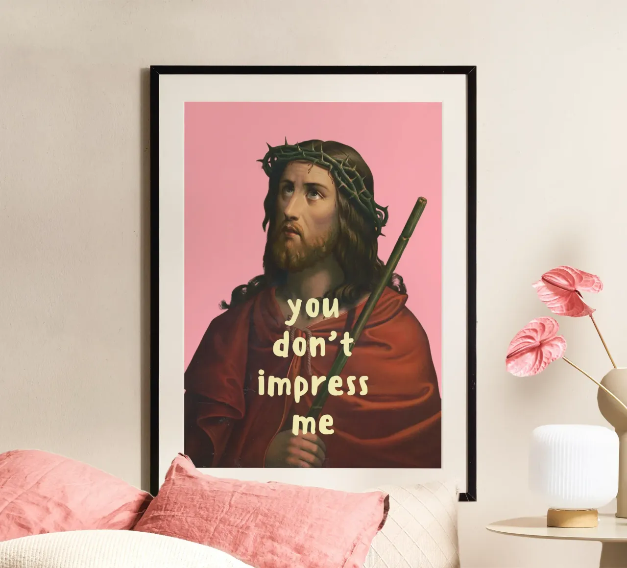 "Tu non mi impressioni" Divertente poster di Gesù, meme poster con telaio in alluminio da vintagepod