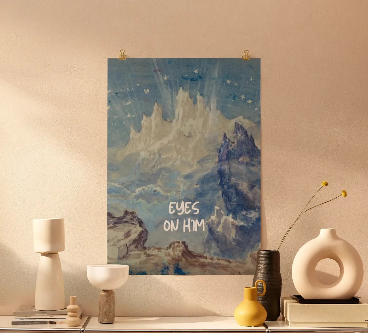 "Occhi su di Lui" Gesù e Dio, Arte di montagna poster con telaio in plastica da vintagepod