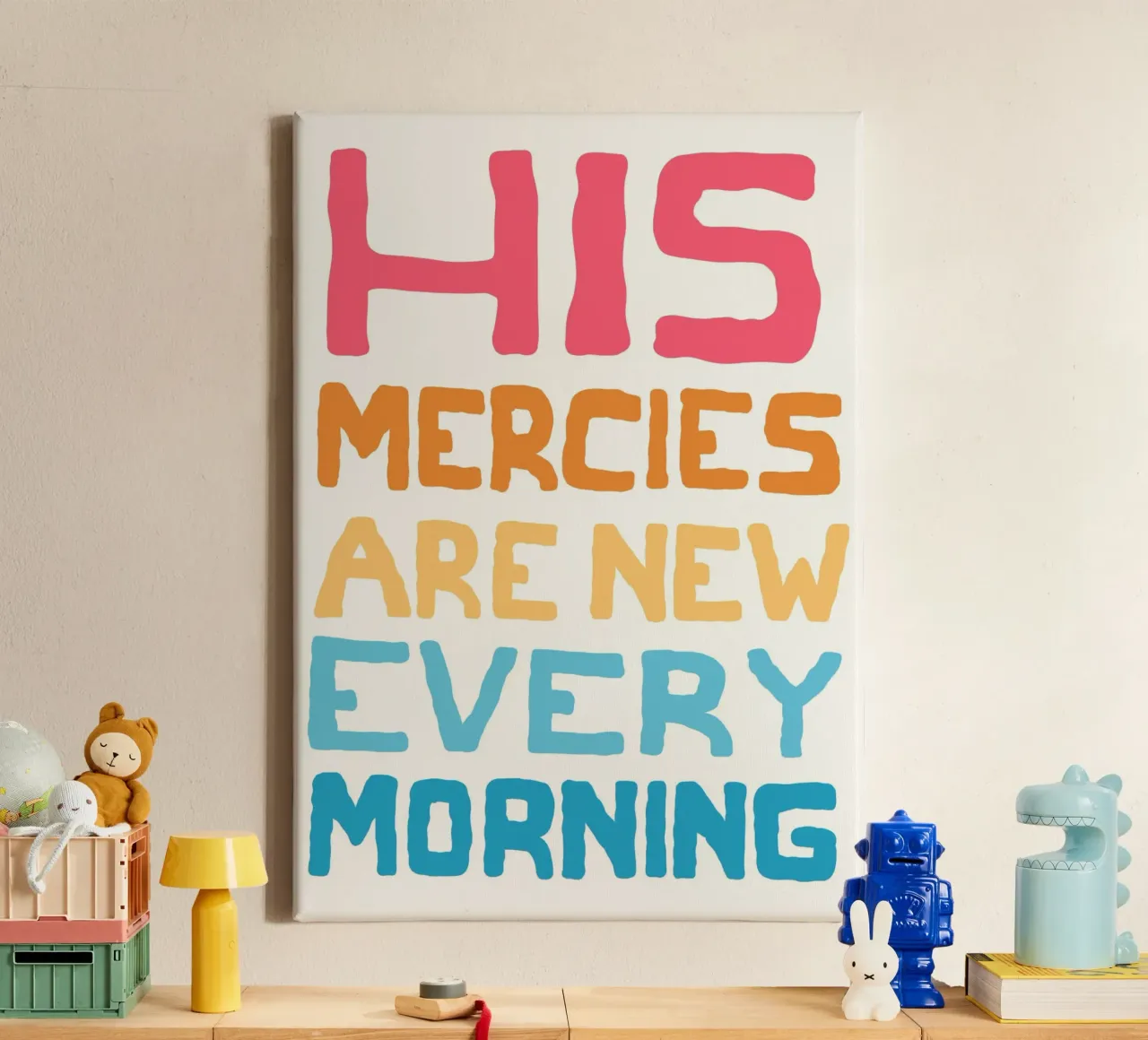 Seine Gnade ist jeden Morgen neu, Christliche Kunst Leinwand mit Schattenfugenrahmen von vintagepod