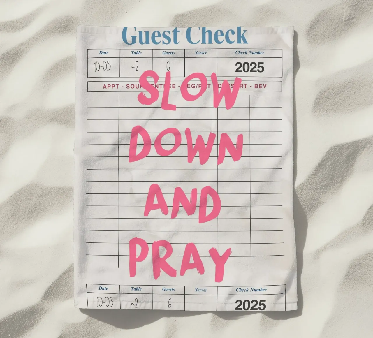 Rallenta e prega, Christian Guest Check Art telo mare da vintagepod