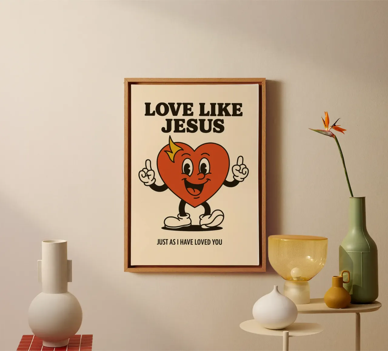 Amore come Gesù, fumetto cristiano sul cuore tela con Cornice a cassetta da vintagepod