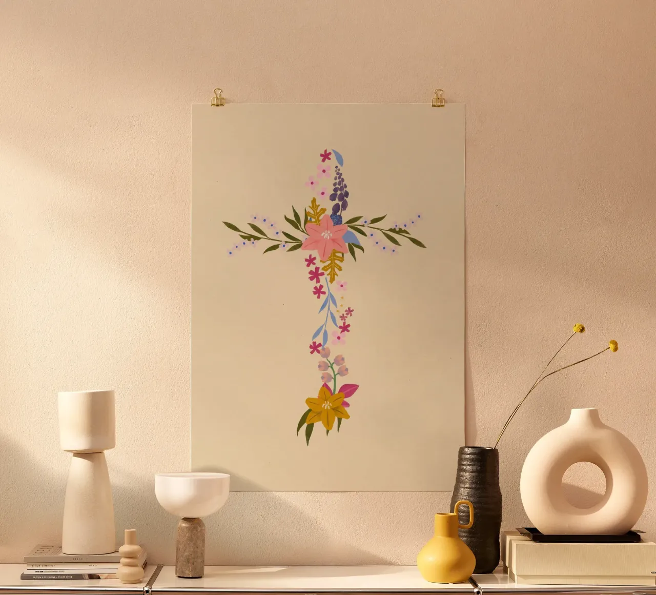 Bloemenkruis, Christelijke abstracte kunstdruk poster van vintagepod