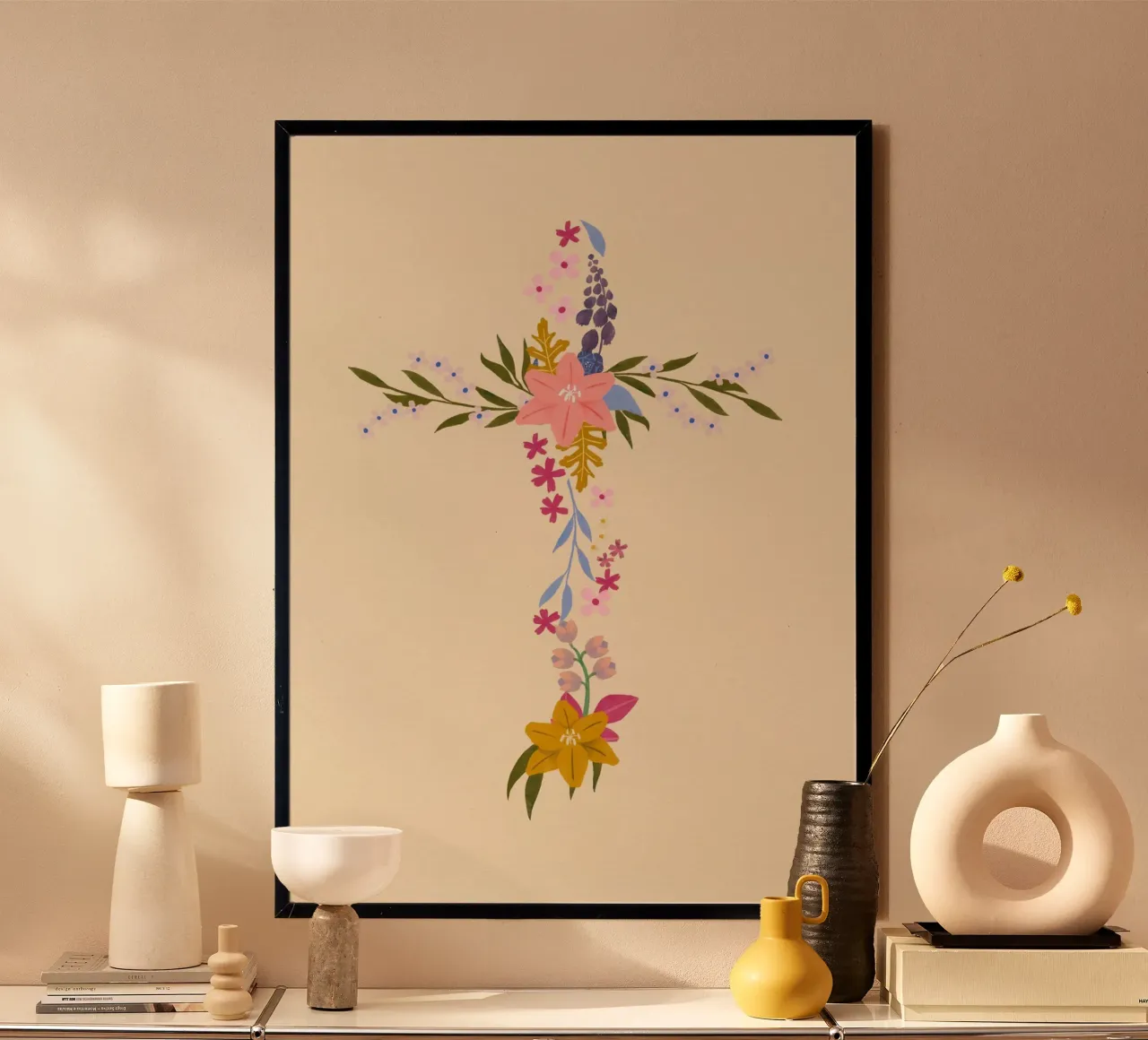 Bloemenkruis, Christelijke abstracte kunstdruk poster van vintagepod