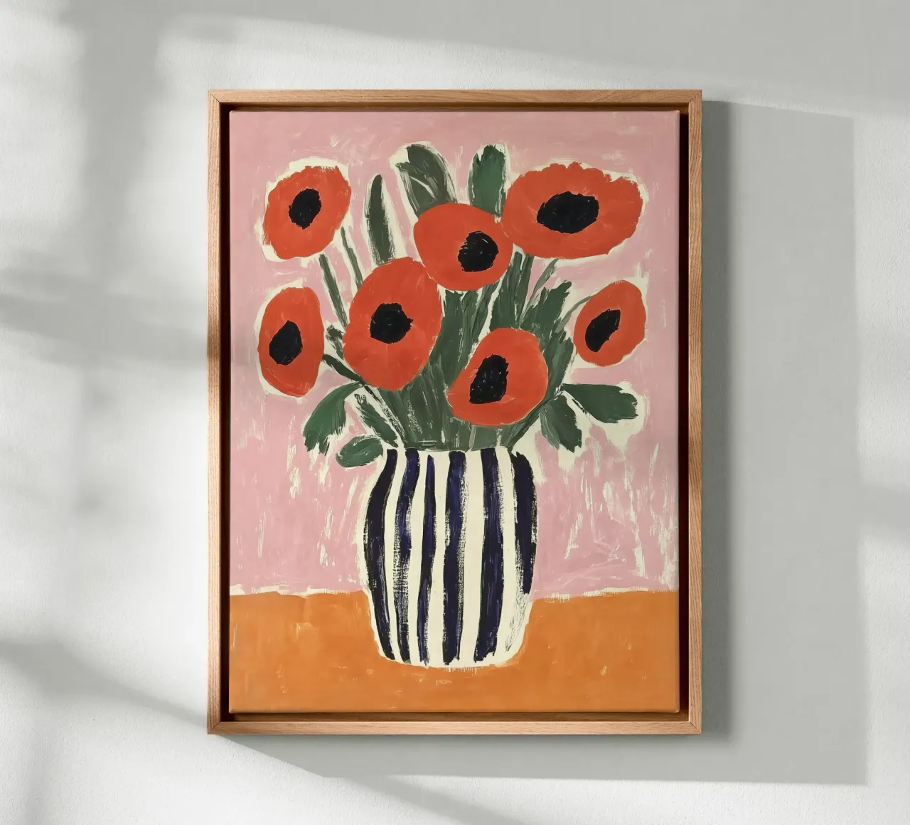 Vintage klaprozen in vaas Boho Bloemig Impressionistisch Muurschilderij canvas met Baklijst van Gentle Echoes Art