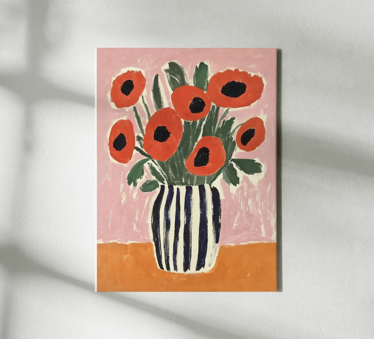 Vintage klaprozen in vaas Boho Bloemig Impressionistisch Muurschilderij canvas met Baklijst van Gentle Echoes Art