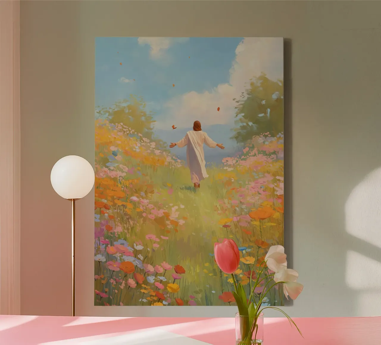 Jesus in a Meadow, Spiritual Freedom and Joy canvas with Floater frame by vintagepod
