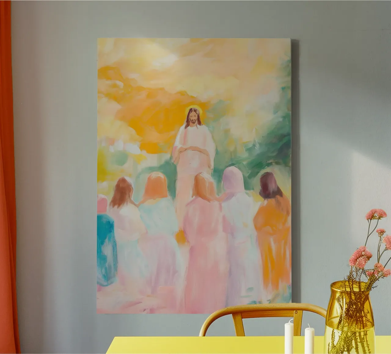 Jesus and His Disciples, Impressionistic Art canvas with Floater frame by vintagepod