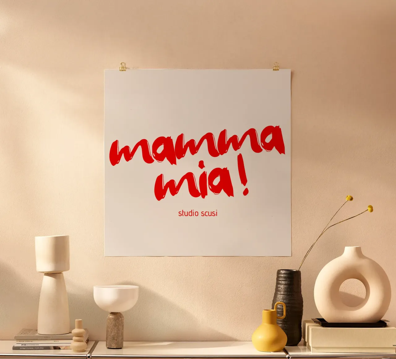 Mamma mia ! poster con telaio in legno da studio scusi
