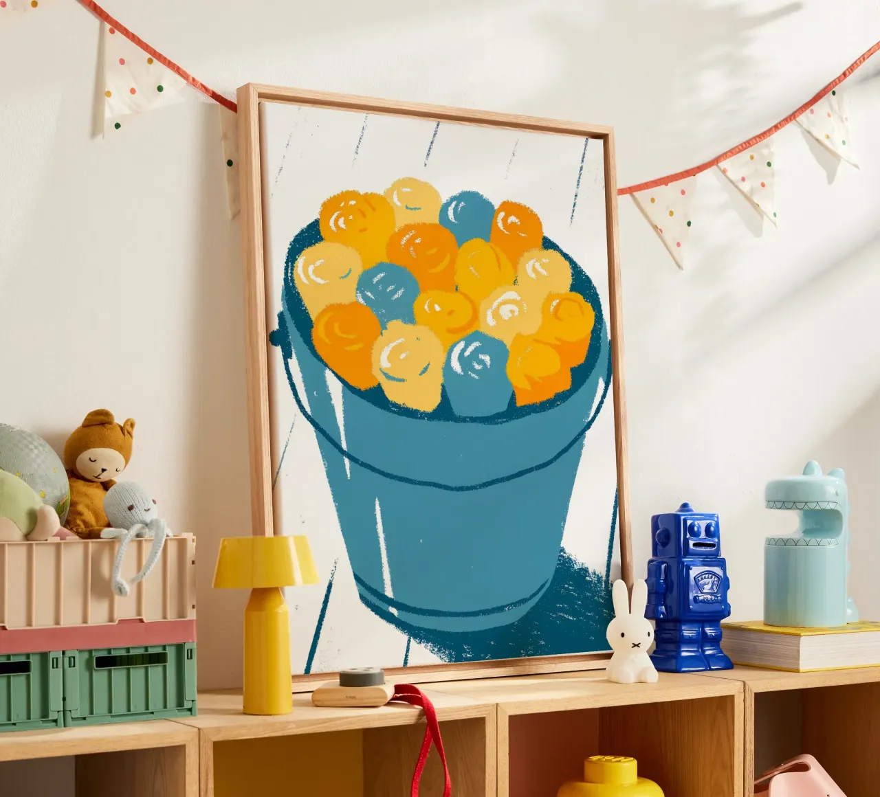 Blumen in einem Eimer Leinwand mit Schattenfugenrahmen von PREKETEWE