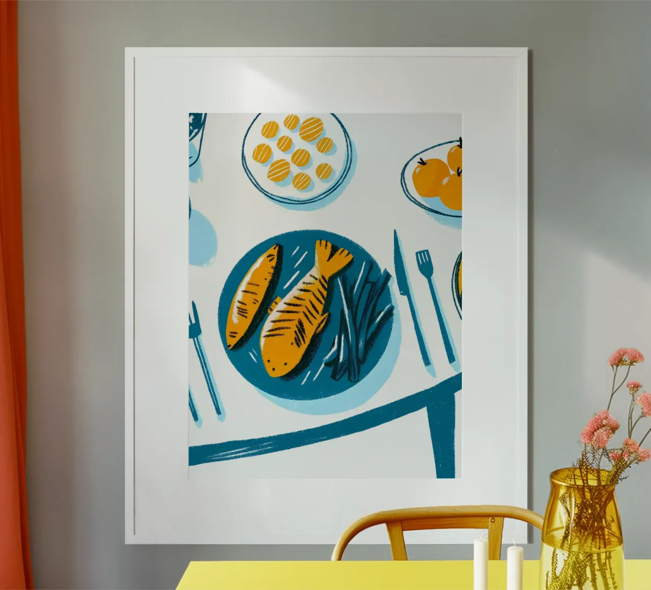 Cibo per pesci nel piatto poster da PREKETEWE