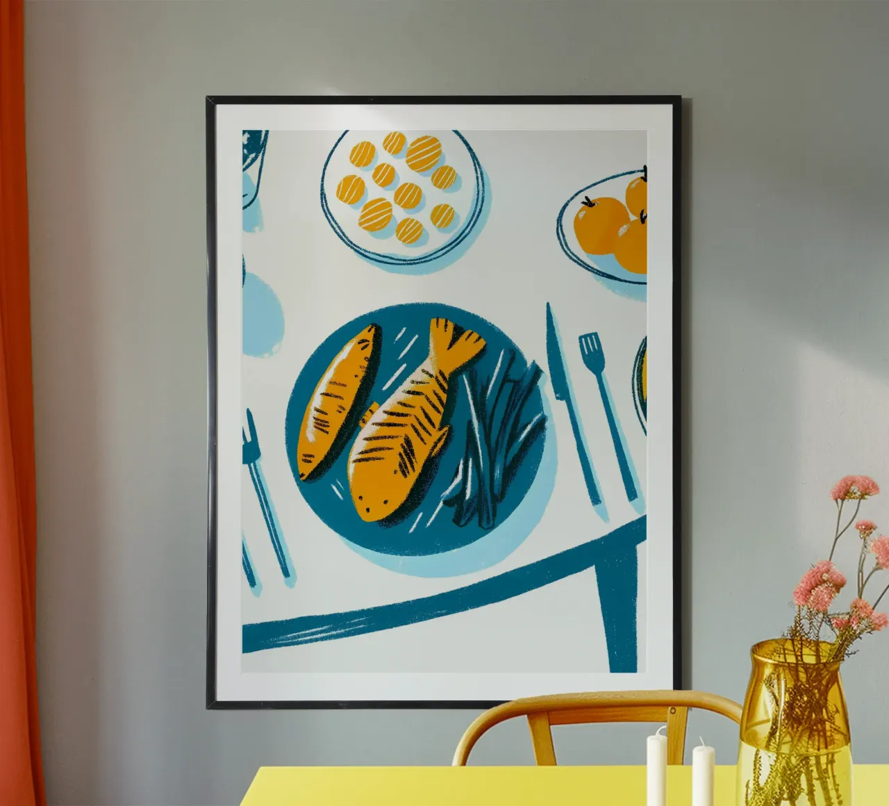 Cibo per pesci nel piatto poster da PREKETEWE