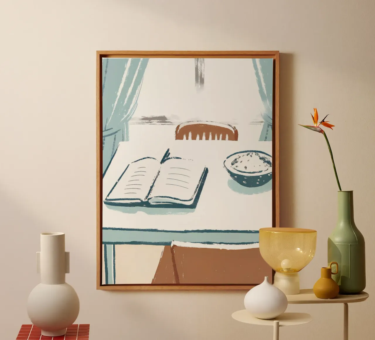 Breakfast and Book on the Table canvas with Floater frame by PREKETEWE