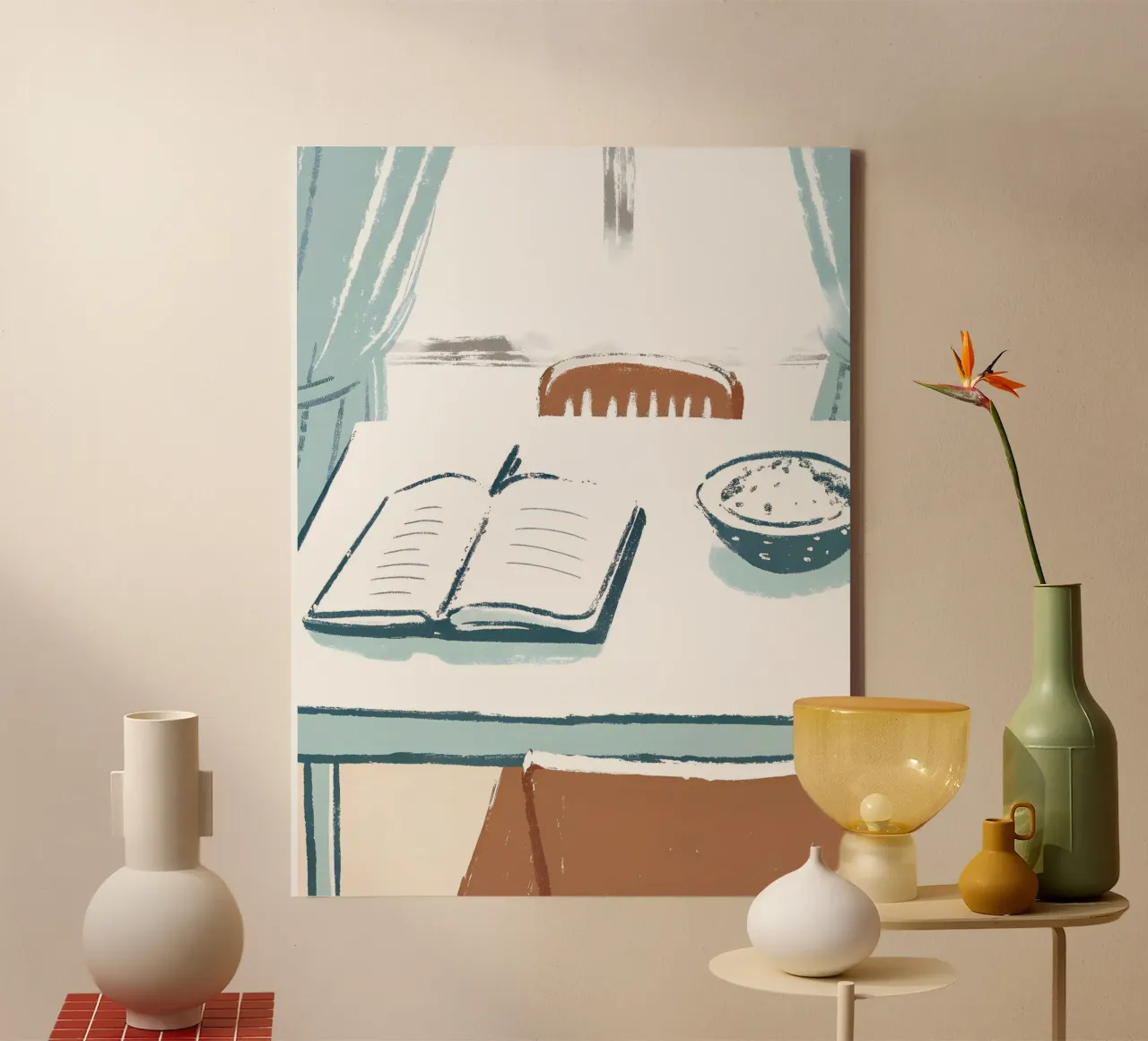 Breakfast and Book on the Table canvas with Floater frame by PREKETEWE