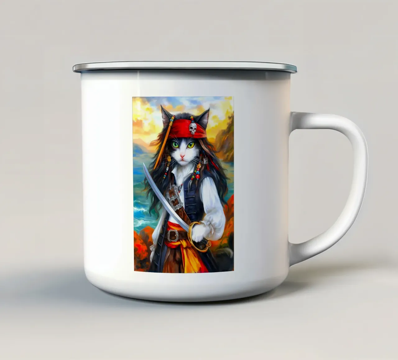 Pirati Capitan Cat tazza in smalto da Fleur de Lys