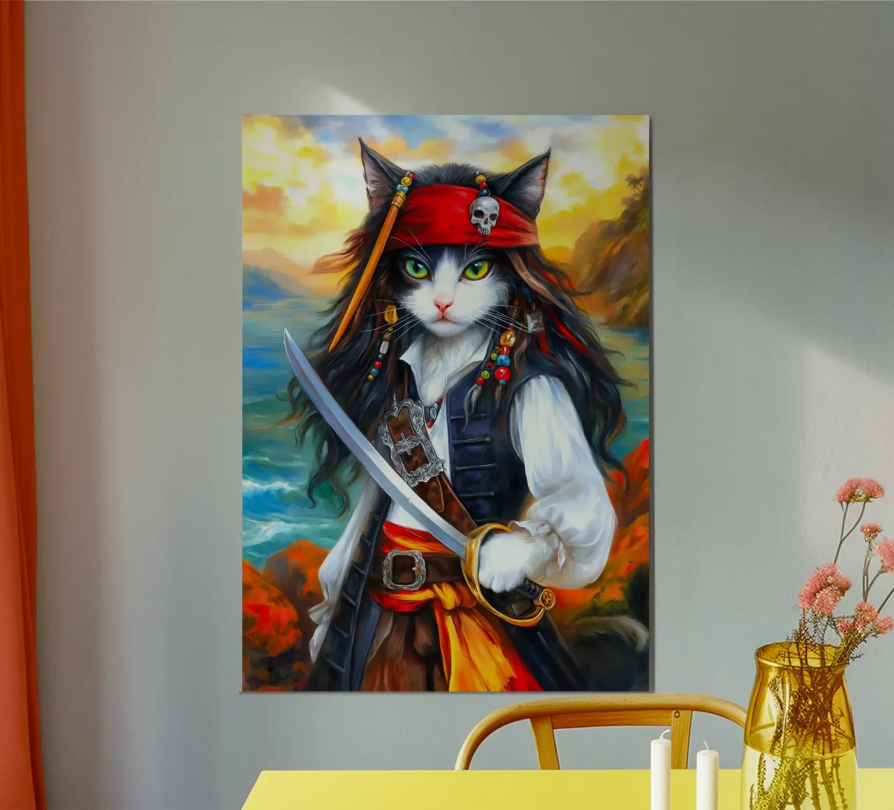 Pirati Capitan Cat poster con telaio in legno da Fleur de Lys