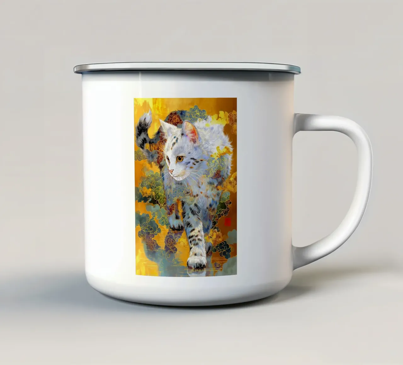 Gatto Ukiyo-e tazza in smalto da Fleur de Lys