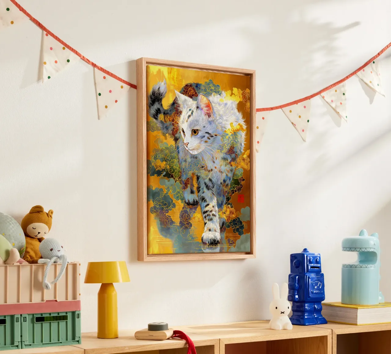 Gatto Ukiyo-e tela con Cornice a cassetta da Fleur de Lys