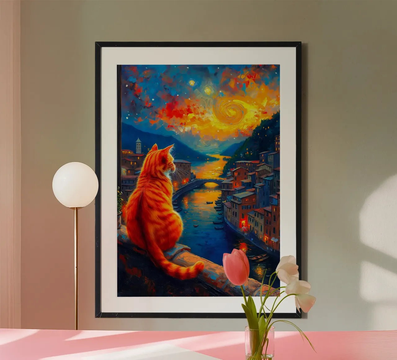 Gatto Notte Stellata poster da Fleur de Lys