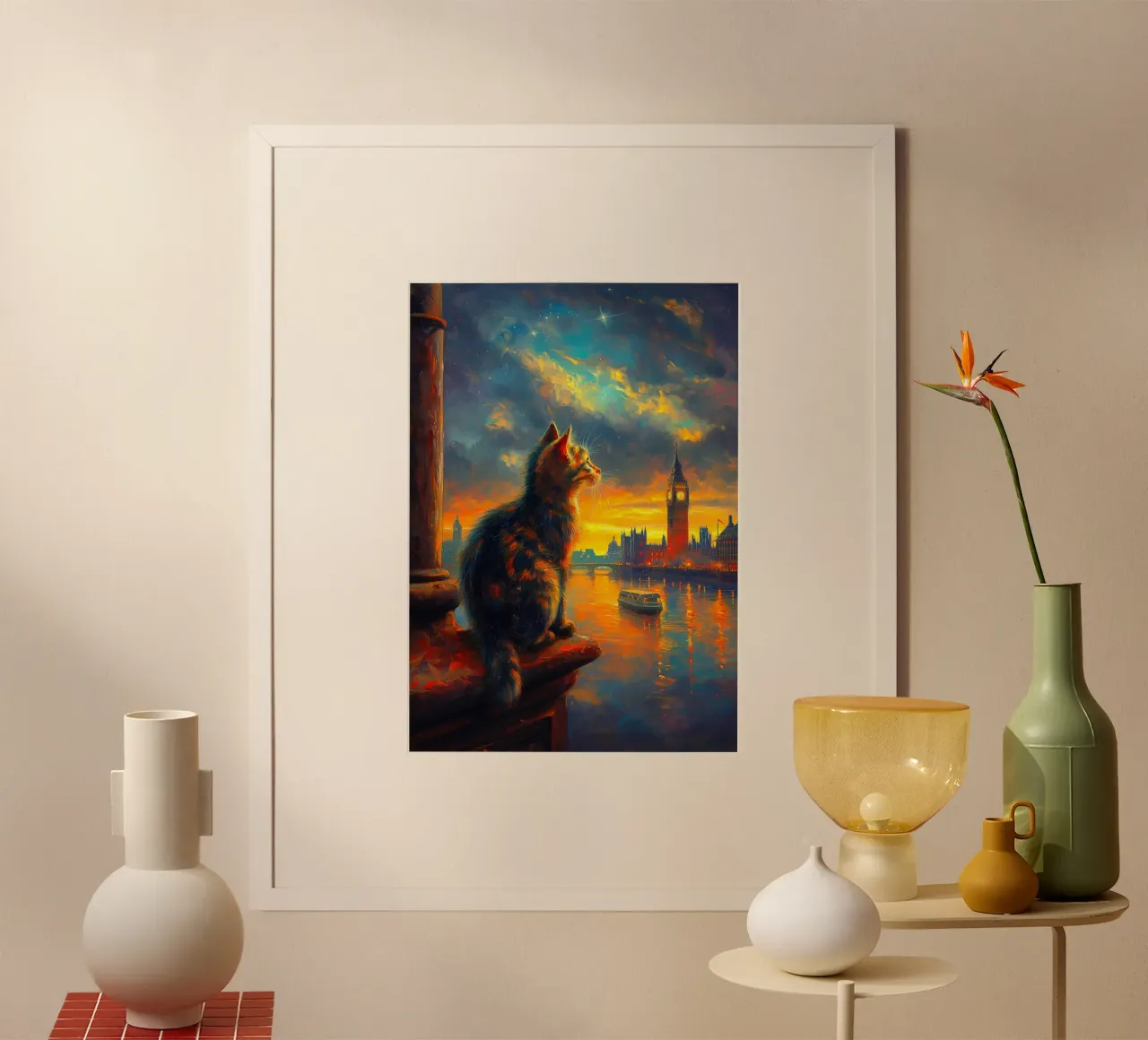 Gatto della notte stellata di Londra poster da Fleur de Lys